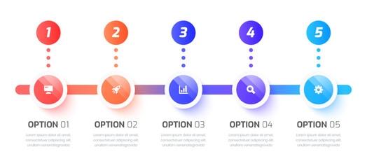 Business Timeline Infographic Presentation with Circle Label, 5 Numbers and Icons