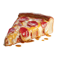 3D Pepperoni Pizza Slice with Melted Cheese, Isolated on Transparent White Background