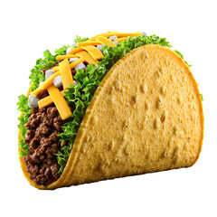 Tasty 3D Taco Food Clipart – Beef, Lettuce and Cheese in Crunchy Shell Isolated on Transparent White Background