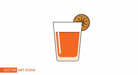 Simple vector icon of a glass of orange juice with a fresh fruit slice garnish.
