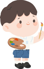Cartoon Illustration of a Boy Painting