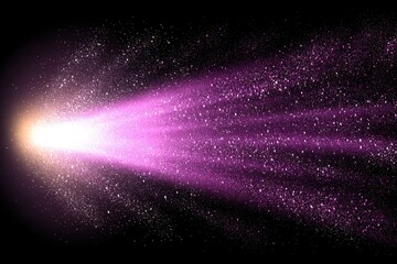 Pink light trail, radiating particles on black background