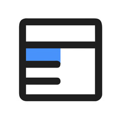 Vector art of simple icon representing a document layout with a blue highlighted section, isolated on white background