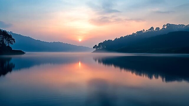 indian landscape of mystical dawn over umiam lake in meghalaya video