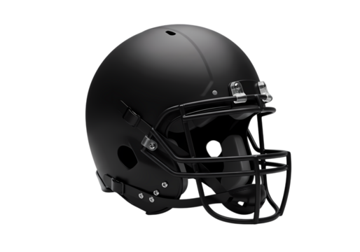 Matte Black Football Helmet CloseUp Studio Shot on Black Background isolated on transparent background - Powered by Adobe