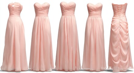 Peach chiffon gowns in various views