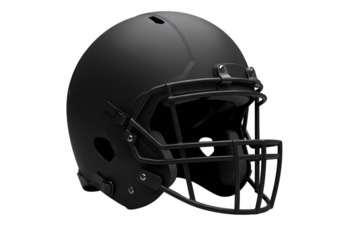 Black Football Helmet Closeup Studio Shot isolated on transparent background