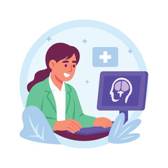 Doctor reviewing a brain scan, flat design illustration.