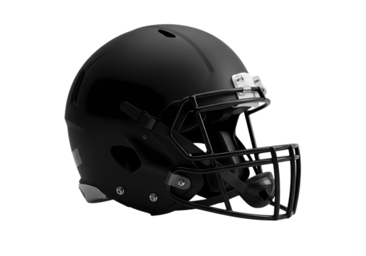 Closeup Profile View of a Black Football Helmet isolated on transparent background - Powered by Adobe