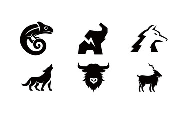 Black Silhouette Animal Logo Set on White Background