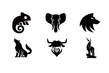 Animal Logo Icons: Set of Black Silhouette Designs