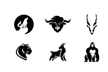 Animal Logo Set: Wolf, Bull, Antelope, Panther, Goat, Gorilla