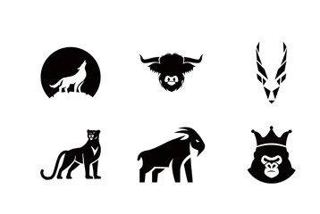 Animal Logo Set: Wolf, Bull, Deer, Panther, Goat and Gorilla Icons