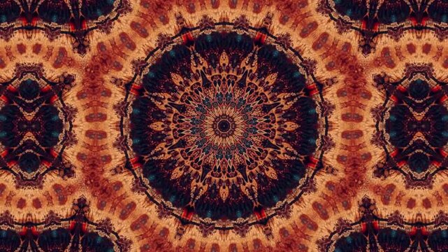 Mesmerizing abstract mandala pattern with earthy tones and intricate details, evoking organic symmetry and vibrant energy.