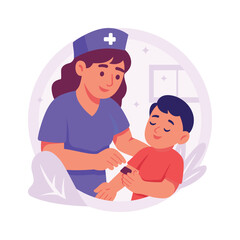Nurse carefully bandaging male patient�s arm after injury, flat illustration