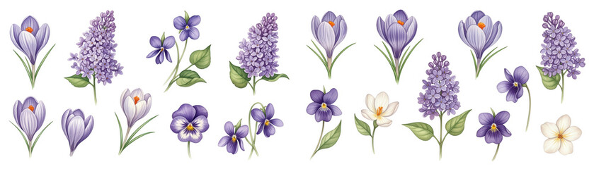 Obraz premium A beautiful collection of purple flowers showcasing various lilacs and pansies.