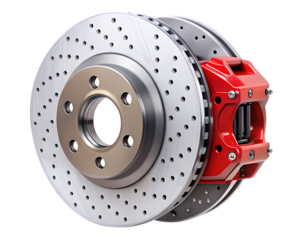 Car brake disc and red calipers isolated on white background ,PNG.AI Generated.