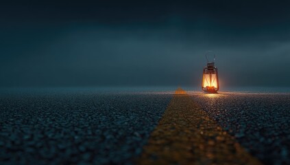 A single oil lamp illuminates a dark road