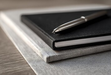 Fabric notebooks and pen, business office setup