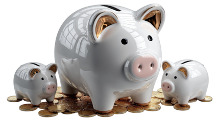 Wealthy Piggy Bank: A heartwarming depiction of saving money featuring a big and two small piggy banks, symbolizing smart financial decisions and a focus on a future.