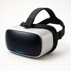 Realistic virtual reality headset isolated on white background, sleek and futuristic design, suitable for technology and gaming product promotions
