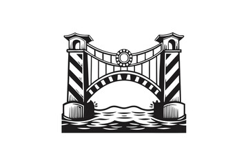 Arched Bridge Illustration, Decorative Tower Elements on White Background