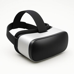 Realistic virtual reality headset isolated on white background, sleek and futuristic design, suitable for technology and gaming product promotions
