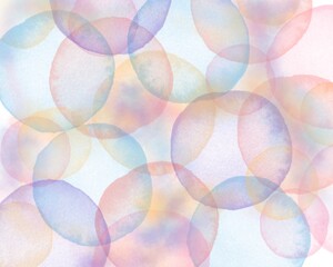 Pastel watercolor circles overlap, creating a dreamy, translucent bubble effect