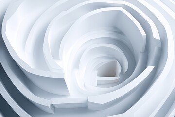 Obraz premium Abstract, swirling, white shapes create a 3D maze-like pattern. Layers of concentric circles and curves, appearing to recede inward. A light, cool tone