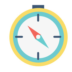 Flat vector illustration of a colorful compass with arrow needle, navigation and direction symbol, isolated on white background.