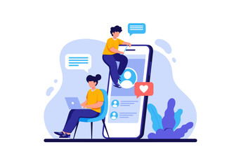 People connecting online, chatting, and sharing likes with a modern social media app design