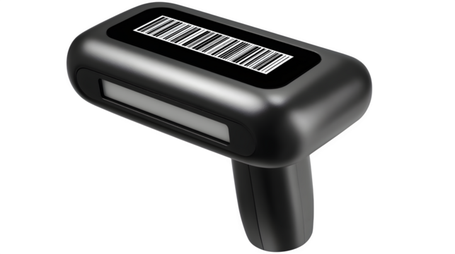 Black filled barcode scanner, transparent background,