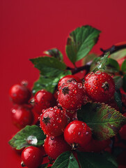 Red currants on a bush concept christmas hollyplant decoration background