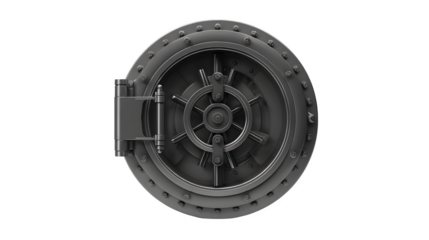 Black filled vault door icon, isolated on white,