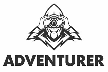 Explorer with Binoculars Logo Art on a White Background Detailed Design