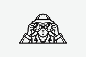 Binoculars and Trees Black Outline Icon on White Background