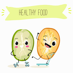 Ambarella fruit, charcters vector illustration.