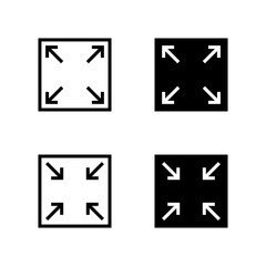 Expand and collapse full screen icon set. Maximize and minimize display symbol