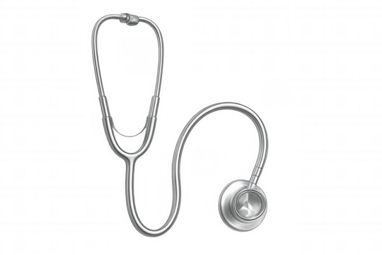 Metallic stethoscope isolated on transparent background, symbolizing medical care, auscultation, and healthcare services