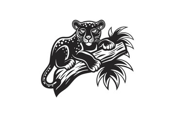 Isolated of Panther Resting On a Branch on White Background