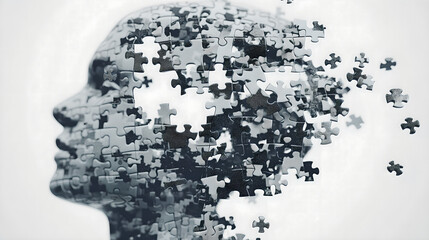 A fractured digital brain puzzle with biological neurons slipping through, illustrating AI limitations.