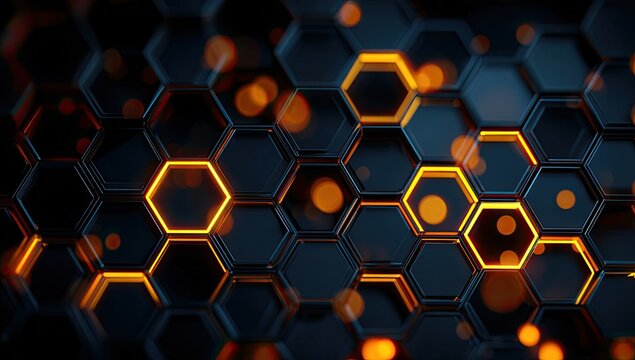 Abstract honeycomb pattern with glowing orange accents