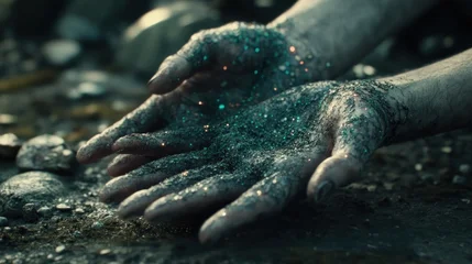 Stickers Meisjeskamer Hands covered in shimmering dust, expressing wonder and connection to nature  © Aim