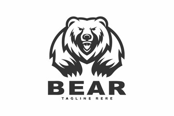 Bold Grizzly Bear with Strong Design Elements, White Background