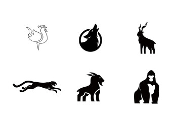 Animal Icons Collection: Phoenix, Wolf, Markhor, Panther, Goat, Gorilla
