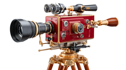 Vintage Cinema Camera: A meticulously crafted vintage cinema camera, capturing the essence of classic film making with its intricate design and elegant details.