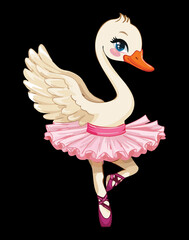 Illustration of a graceful ballerina swan in a pink tutu dress