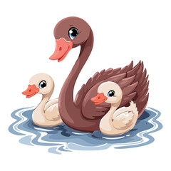 Graceful Black Swan and Two Cygnets Swimming Together, a Heartwarming Scene Representing Family, Love, and Nature's Beauty