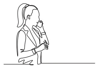 continuous line art of a woman communicating on the phone. concept of communication via smartphone