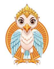 Illustration of a cute cartoon eagle with a golden crown